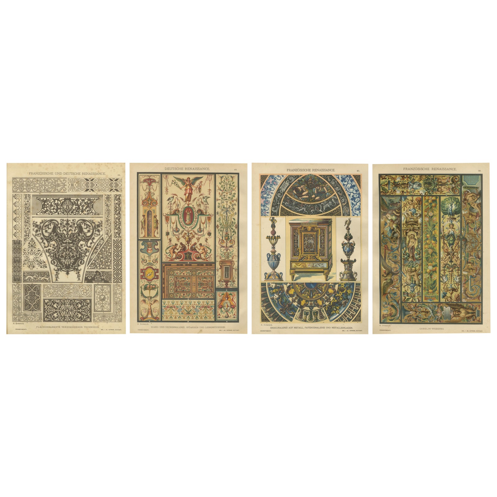 Set of 4 Renaissance Design Prints by H. Dolmetsch, Gobelins, Enamels and More