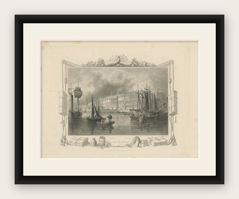 Antique Print of the Custom House by Tombleson, circa 1834, shown framed