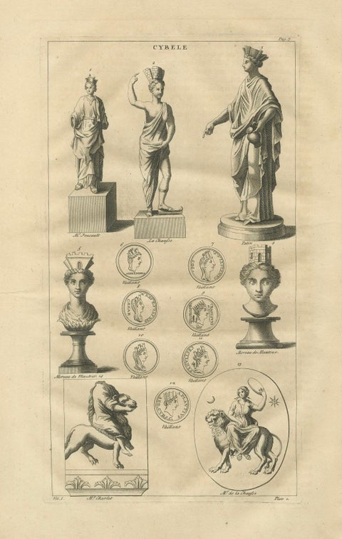 Cybele, Magna Mater, Classical Goddess Statues and Medals, Montfaucon, 1721, close-up 6