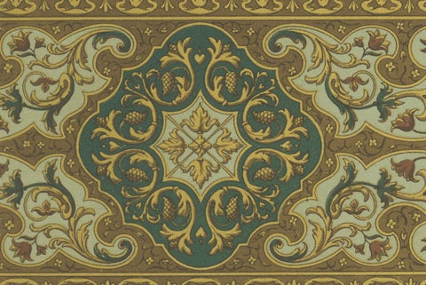 17th Century Baroque Ornament Print, Rich Gold and Green Decorative Motif, close-up 3