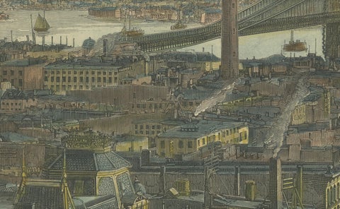 The Brooklyn Bridge Over the East River, Between Long Island and New York, 1883, close-up 1