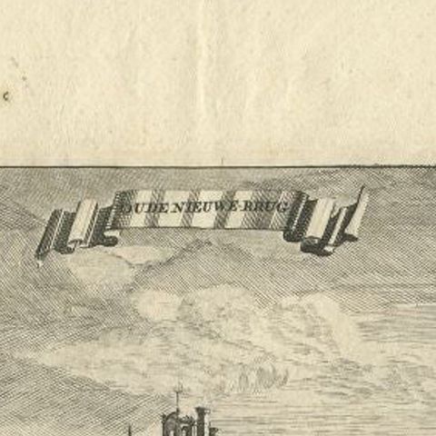 Antique Print of a Bridge in Amsterdam by Commelin, 1693, close-up 1