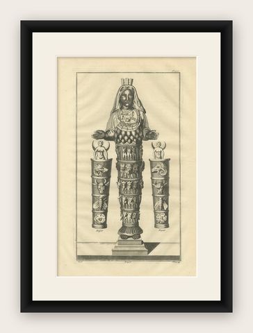 Diana of the Ephesians Antique Engraving, Montfaucon Antiquité Expliquée 1721, shown framed