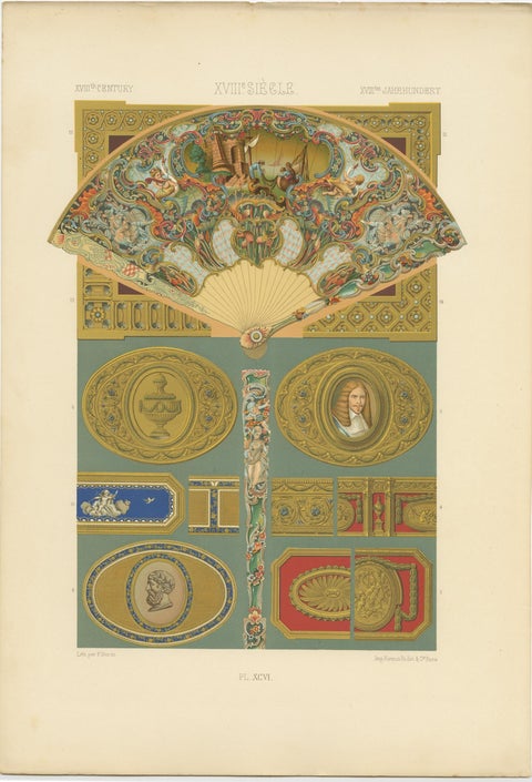 Pl. 96 Antique Print of XVIIIth Century Ornaments by Racinet (c.1890), view 2