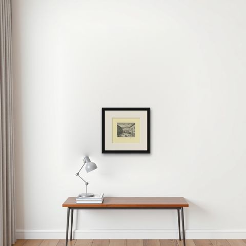 Antique Print of the House of Correction in Amsterdam by Commelin, 1693, shown framed on a wall, true to size