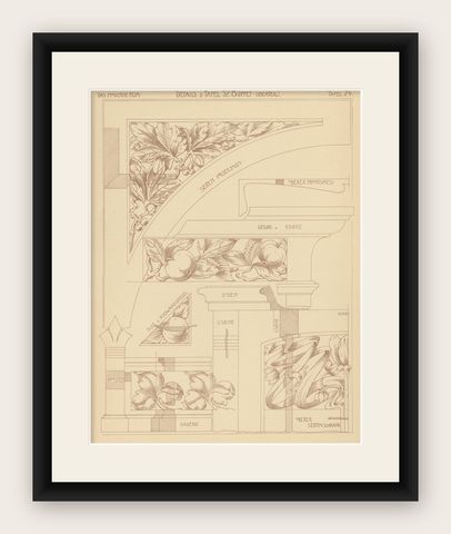 Pl. 74 Antique Print of Furniture Details by Kramer, circa 1910, shown framed