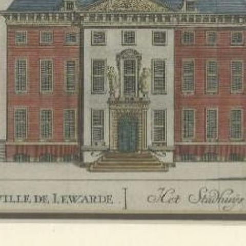 Antique Print of the City Hall of Leeuwarden, Friesland, The Netherlands, 1785, close-up 2