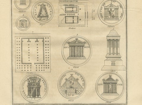 Antique Roman Temple Engravings Set of 3, Montfaucon 1721 Architecture, close-up 4