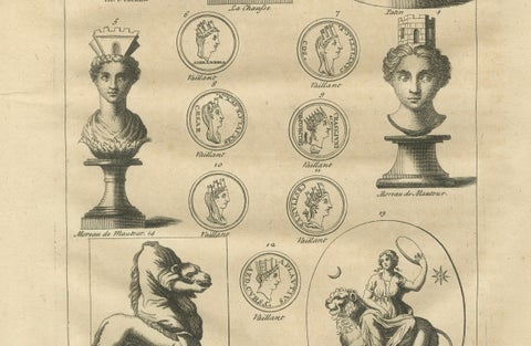 Cybele, Magna Mater, Classical Goddess Statues and Medals, Montfaucon, 1721, close-up 3
