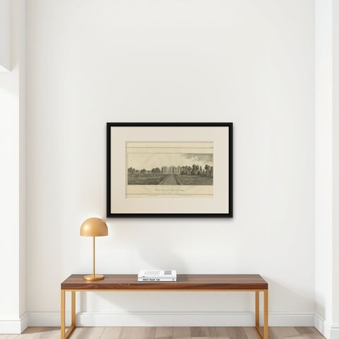 West View of Cowdray House, Historic Sussex Estate Engraving, 1796, shown framed on a wall, true to size