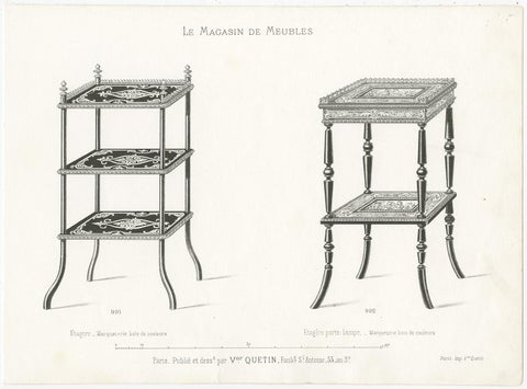 Set of 4 Antique Furniture Prints of Bahuts and Étagères by Quetin, circa 1860, view 5