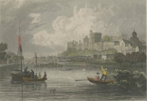 Antique engraving of Windsor Castle on the Thames, Berkshire, Tombleson, c.1832, close-up 4