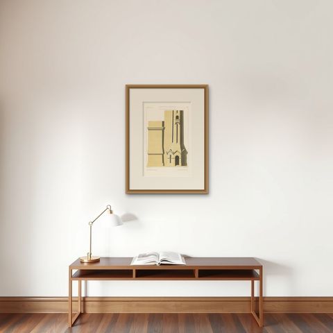 Antique Architecture Print of the Construction of a Bridge by Delarue, ca.1880, shown framed on a wall, true to size