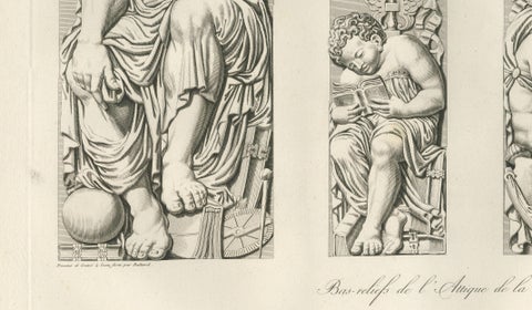 Antique French Architectural Sculpture Engravings Set of 3, Louvre Reliefs. 1803, close-up 5