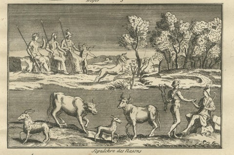 Classical Antiquities Engraving, Sepulchrum des Nasonii, Montfaucon 1721, close-up 2