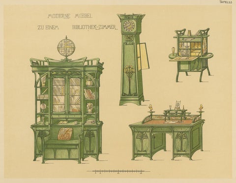 Pl 53 Antique Print of Library Furniture by Kramer, 'circa 1910', view 2