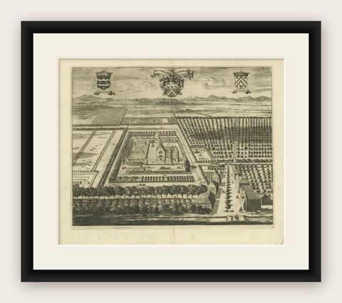 Antique Print of the Popkensburg Estate by Smallegange, 1696, shown framed