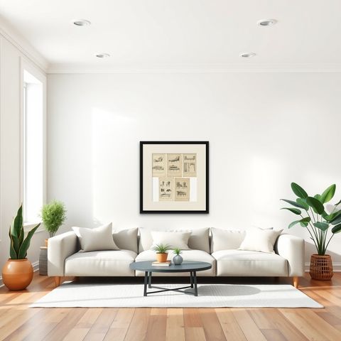 Set of 5 Antique Prints of Various Furniture by Benard 'c.1785', shown framed in a room, true to size