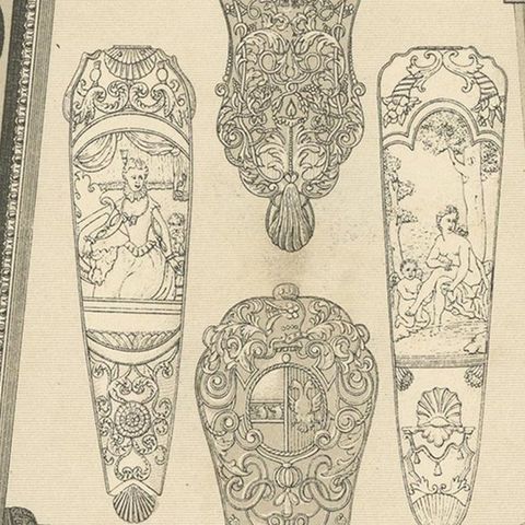 Pl. 94 Antique Print of French 17th Century Decoration by Racinet, circa 1880, close-up 2