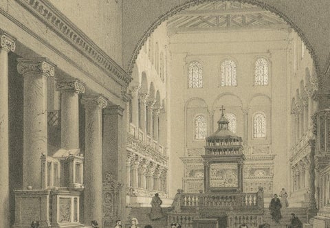 Basilica of San Lorenzo fuori le Mura Interior, Rome, Benoist 1869 Lithograph, close-up 5
