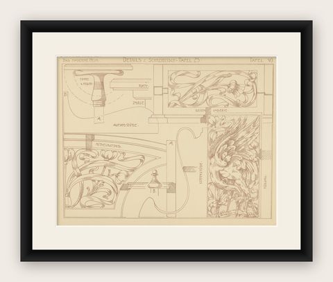 Pl. 40 Antique Print of Furniture Details by Kramer 'circa 1910', shown framed