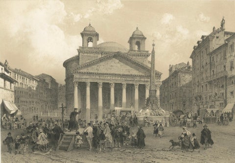 The Pantheon and Piazza della Rotonda, Rome, Benoist 1869 Lithograph, close-up 1