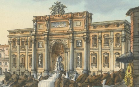 Trevi Fountain Rome, Antique Hand-Coloured Italian View by Gigli (c.1850), close-up 3