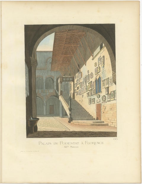 Antique Print of the Podestat Palace in Florence, Italy, by Bonnard, 1860, view 3