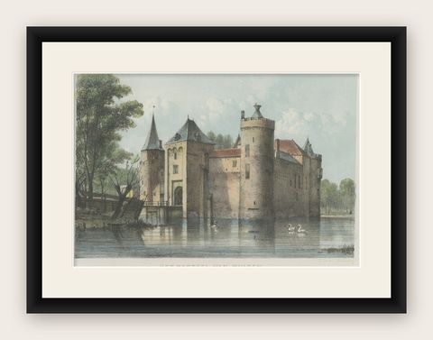 Antique Hand-Colored View of Muiden Castle, the Netherlands, ca.1895, shown framed