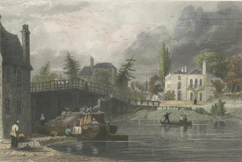 Antique engraving of Datchet Bridge on the Thames, Tombleson, c.1832 to 1834, close-up 6