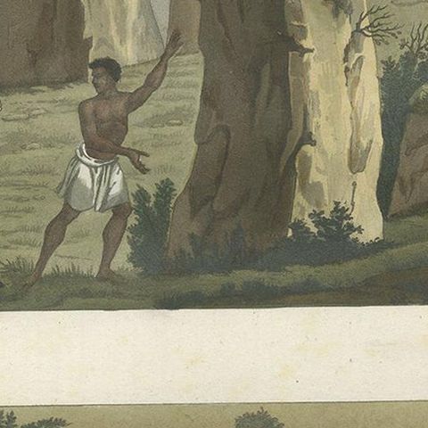 Antique Print of the House of the Ancients, Island of Tinian, by Ferrario '1831', close-up 1