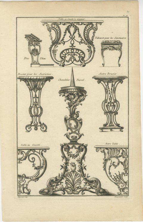 Baroque Ironwork Designs: Tables and Candelabras Engraved, 1767, view 5