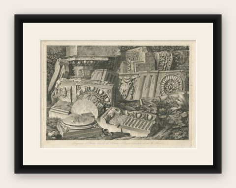 Architectural Fragments of Écouen Castle, Engraving by Baltard, c.1800, shown framed