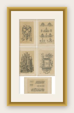 Set of 5 Antique Prints Depicting Various Ornaments by Claesen, circa 1866, shown framed