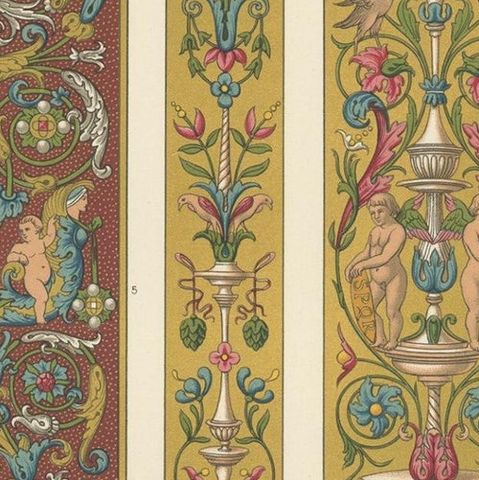 Pl. 55 Antique Print of Renaissance Ornaments by Racinet, circa 1890, close-up 1