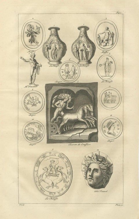 Pair of Classical Mythological Engravings, Montfaucon Antiquity Explained 1721, close-up 1