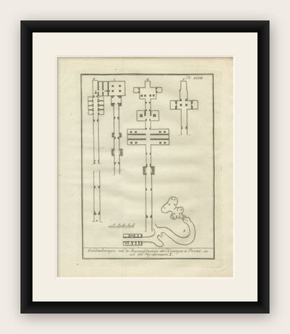 Tomb Layouts of Kings at Thebes with Path to Chamber X, Egypt Engraving, 1776, shown framed