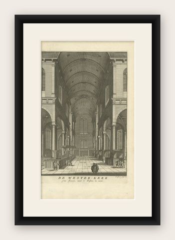 Antique Original Engraving of the Interior of the 'Westerkerk', Amsterdam, 1765, shown framed