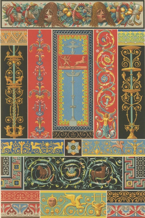 Greek-Roman Ornament Print, Classical Decorative Motifs & Borders, c.1869, close-up 5