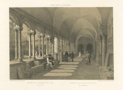 Cloister of San Paolo fuori le Mura, Rome, Antique Architectural Print 1869, close-up 1