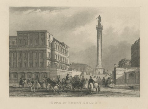 Original Steel Engraved View of the Duke of York Column in London, England, 1840, close-up 1