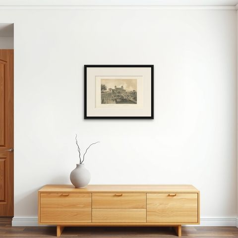 Villa Medici Rome, Seat of the French Academy, Antique Architectural Print 1869, shown framed on a wall, true to size