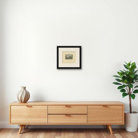 Antique Print of Oudaen Castle Near Utrecht, the Netherlands, shown framed on a wall, true to size