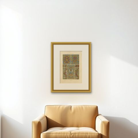 17th–18th Century French Decorative Textile and Wallpaper Designs, Plate LXXXVI, shown framed on a wall, true to size