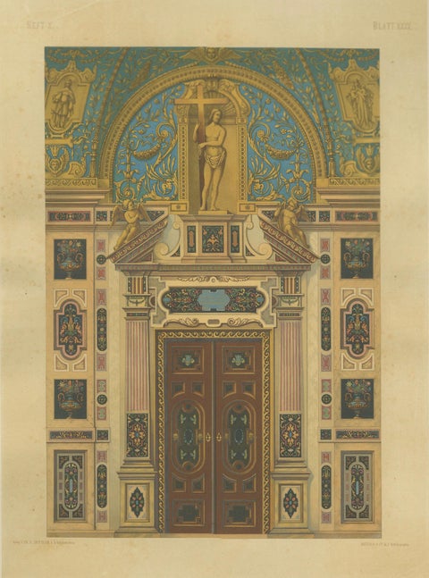 Bavarian Ecclesiastical Chromolithographs, Gothic Revival Design, 1874, close-up 4