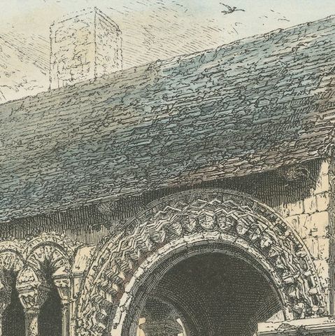 Antique Hand-Coloured Engraving, The Norman Staircase, Canterbury, c.1870s, close-up 4