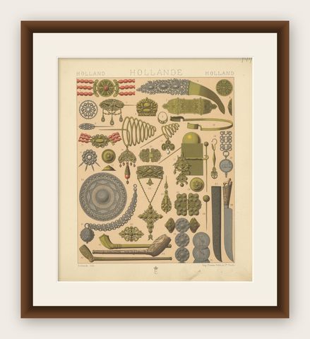 Pl. 144 Antique Print of Holland Decorative Objects by Racinet, 'circa 1880', shown framed