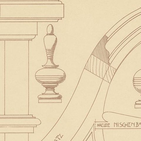 Pl 73 Antique Print of Furniture Details by Kramer, 'circa 1910', close-up 1