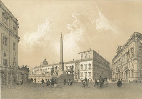 Piazza del Quirinale, Rome, Antique Architectural Square Print, 1869, close-up 2