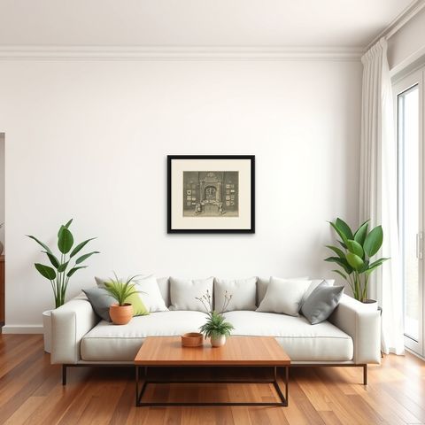Antique Print of the Tomb of Gerrit van Assendelft and Beatrix van Dalem, shown framed in a room, true to size